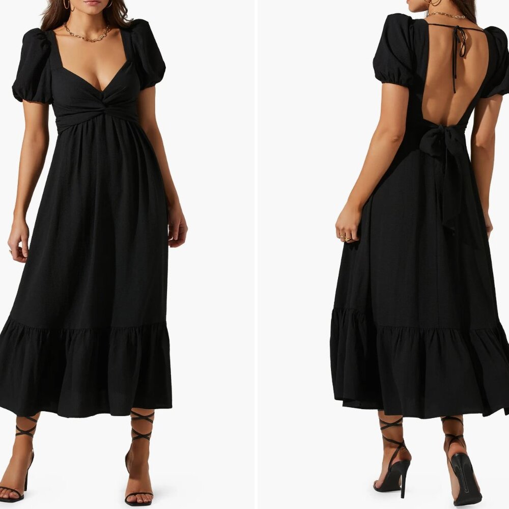 Tie Back Puff Sleeve Midi Dress ASTR the Label